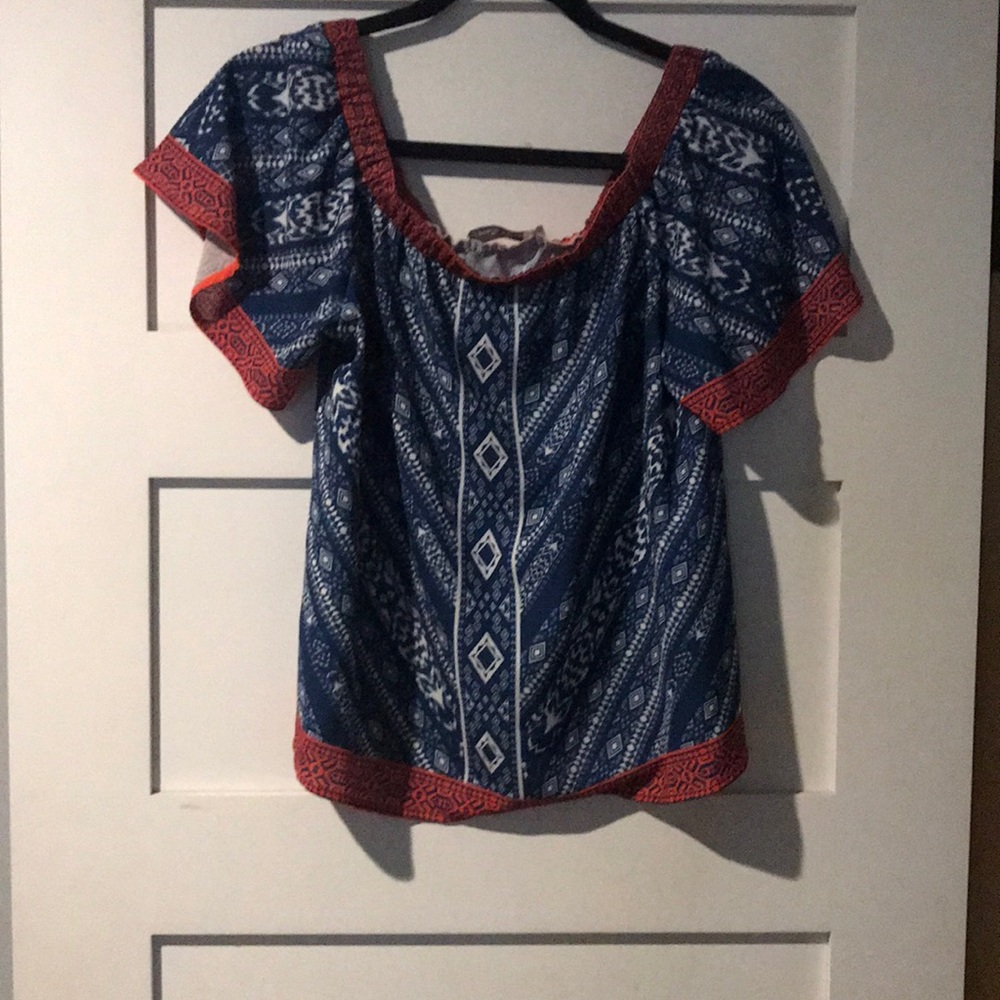 Blue Tunic with Coral Accents